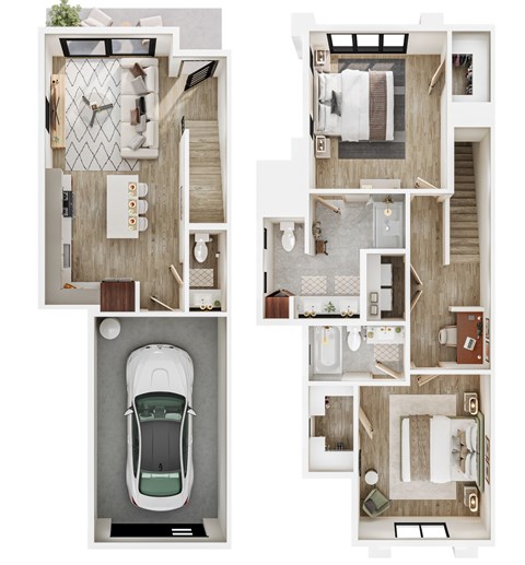Floor plan for 2 beds, 2.5 baths, 1198 sqft